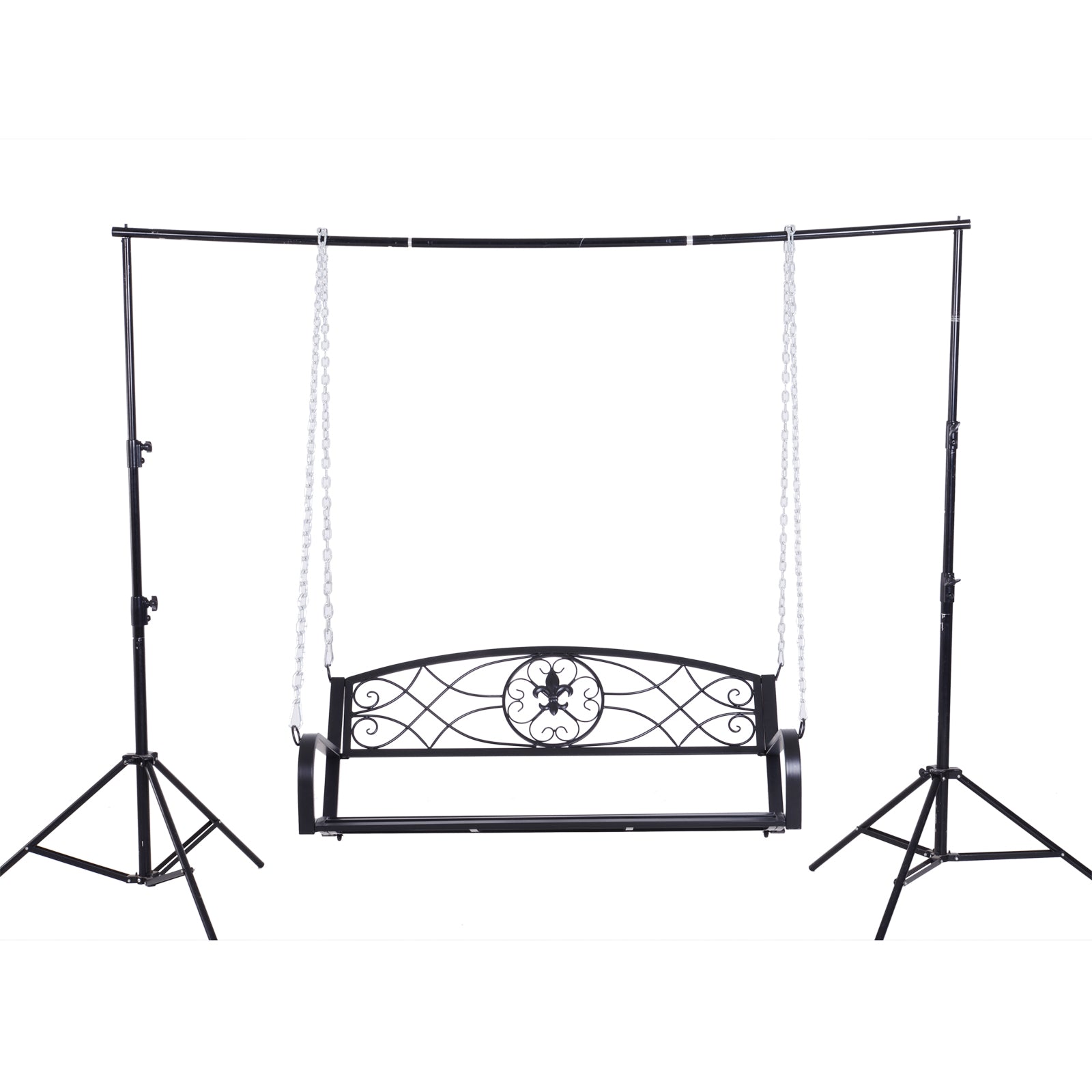 Hanging Bench 2-Seater Garden Swing Swing Bench Hollywood Swing Suspension Bench with Chains Metal Black 132 x 63 x 58 cm