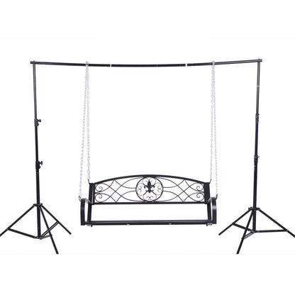 Hanging Bench 2-Seater Garden Swing Swing Bench Hollywood Swing Suspension Bench with Chains Metal Black 132 x 63 x 58 cm