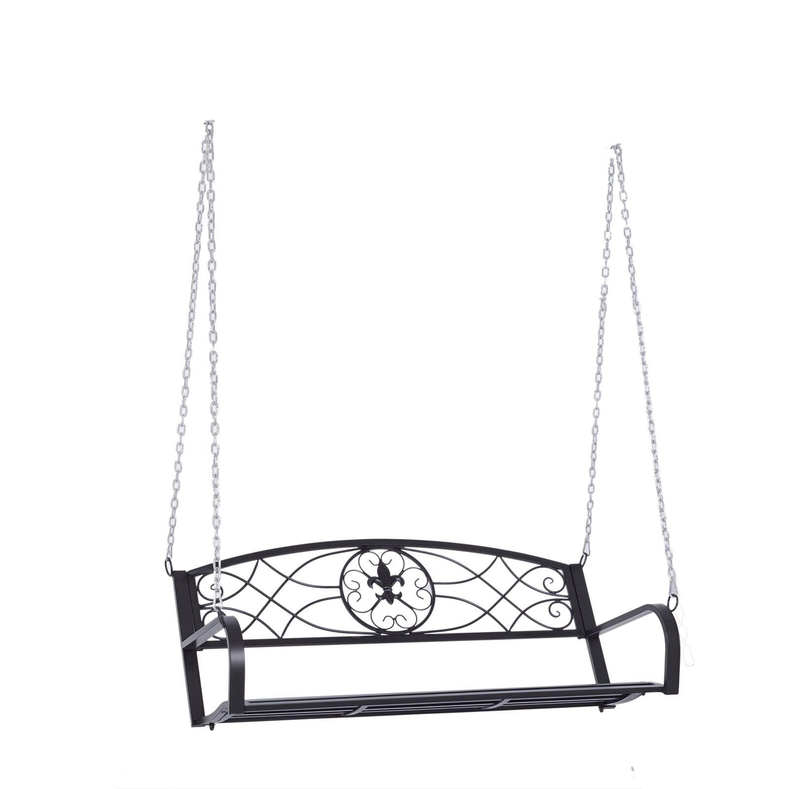 Hanging Bench 2-Seater Garden Swing Swing Bench Hollywood Swing Suspension Bench with Chains Metal Black 132 x 63 x 58 cm
