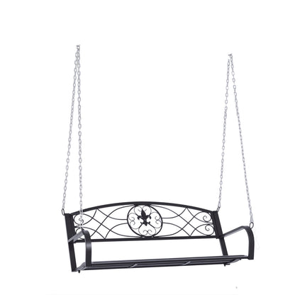 Hanging Bench 2-Seater Garden Swing Swing Bench Hollywood Swing Suspension Bench with Chains Metal Black 132 x 63 x 58 cm