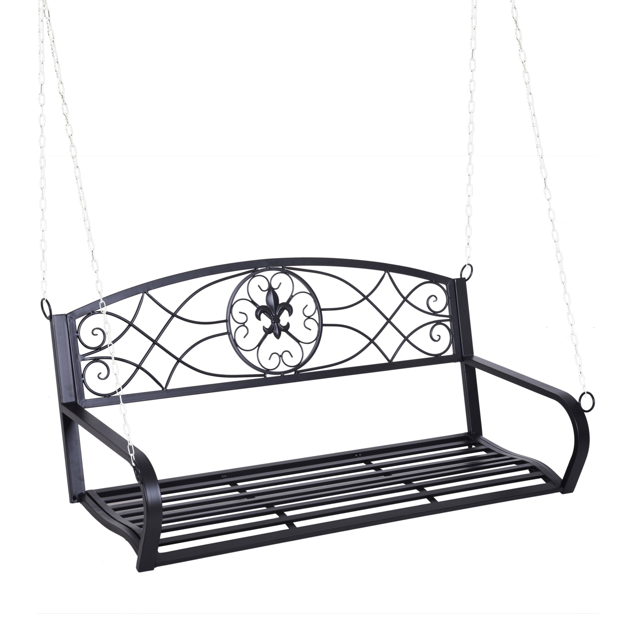 Hanging Bench 2-Seater Garden Swing Swing Bench Hollywood Swing Suspension Bench with Chains Metal Black 132 x 63 x 58 cm