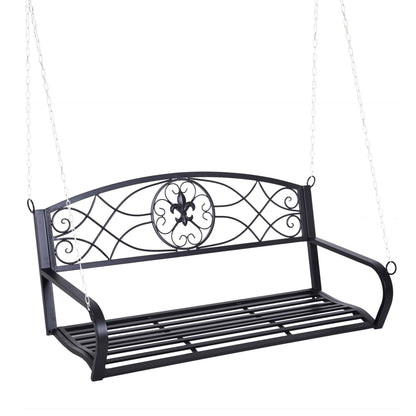 Hanging Bench 2-Seater Garden Swing Swing Bench Hollywood Swing Suspension Bench with Chains Metal Black 132 x 63 x 58 cm