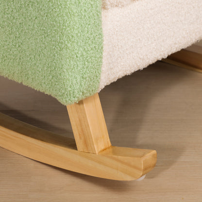 Children's Sofa Rocking Chair for Toddlers Kids Armchair Kid's Couch for Children 1.5-3 Years Baby Seat for Nursery Playroom Faux Lambskin Eucalyptus Wood Green