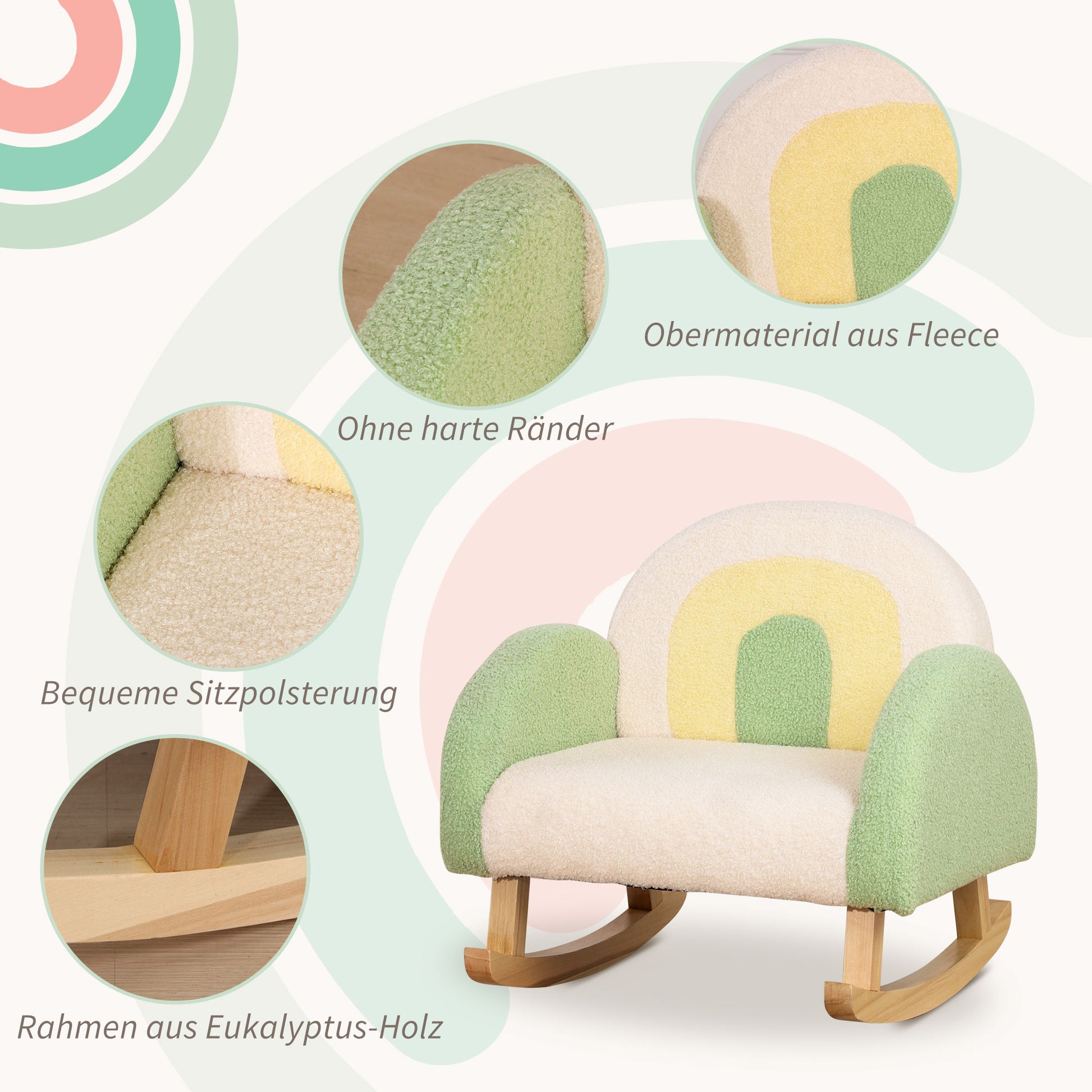 Children's Sofa Rocking Chair for Toddlers Kids Armchair Kid's Couch for Children 1.5-3 Years Baby Seat for Nursery Playroom Faux Lambskin Eucalyptus Wood Green