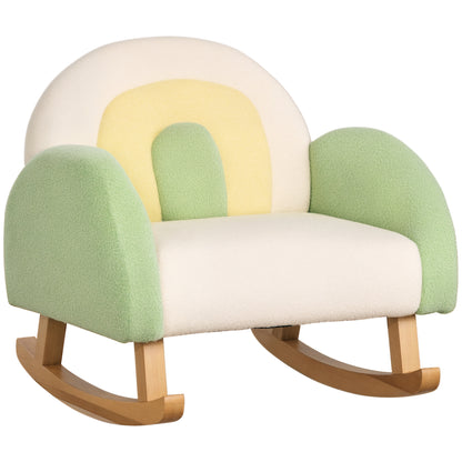 Children's Sofa Rocking Chair for Toddlers Kids Armchair Kid's Couch for Children 1.5-3 Years Baby Seat for Nursery Playroom Faux Lambskin Eucalyptus Wood Green