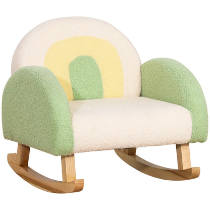 Children's Sofa Rocking Chair for Toddlers Kids Armchair Kid's Couch for Children 1.5-3 Years Baby Seat for Nursery Playroom Faux Lambskin Eucalyptus Wood Green