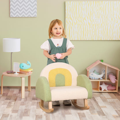 Children's Sofa Rocking Chair for Toddlers Kids Armchair Kid's Couch for Children 1.5-3 Years Baby Seat for Nursery Playroom Faux Lambskin Eucalyptus Wood Green
