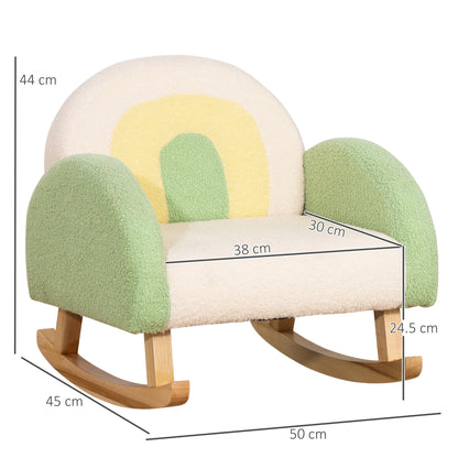 Children's Sofa Rocking Chair for Toddlers Kids Armchair Kid's Couch for Children 1.5-3 Years Baby Seat for Nursery Playroom Faux Lambskin Eucalyptus Wood Green