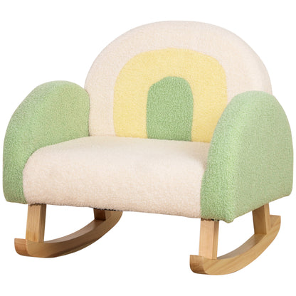 Children's Sofa Rocking Chair for Toddlers Kids Armchair Kid's Couch for Children 1.5-3 Years Baby Seat for Nursery Playroom Faux Lambskin Eucalyptus Wood Green