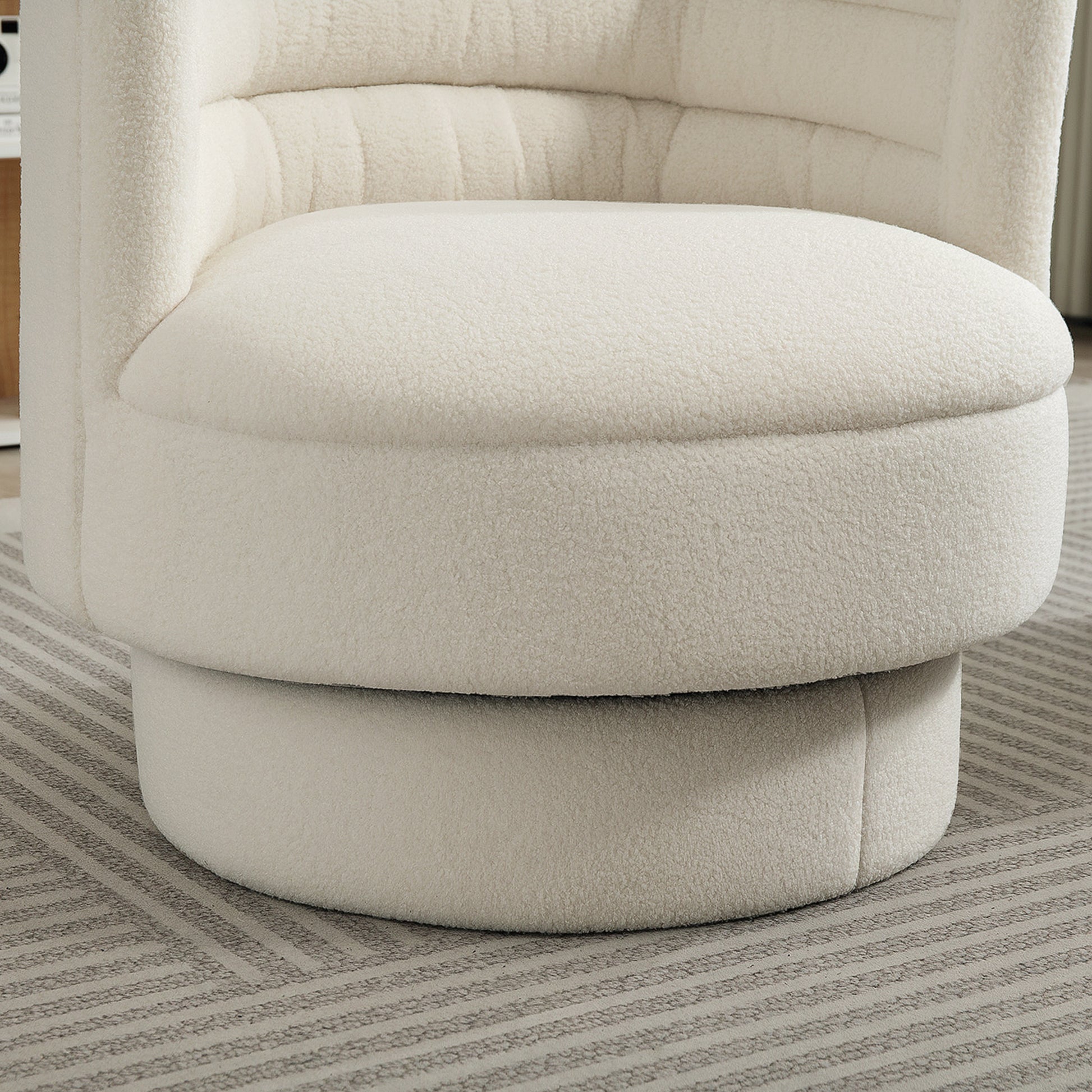 Chair Living Room Swivel Recliner with Armrests, Lounge Chair Reading Chair with Sherpa Look, Upholstered Chair for Bedroom Cream White