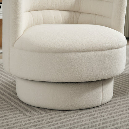 Chair Living Room Swivel Recliner with Armrests, Lounge Chair Reading Chair with Sherpa Look, Upholstered Chair for Bedroom Cream White
