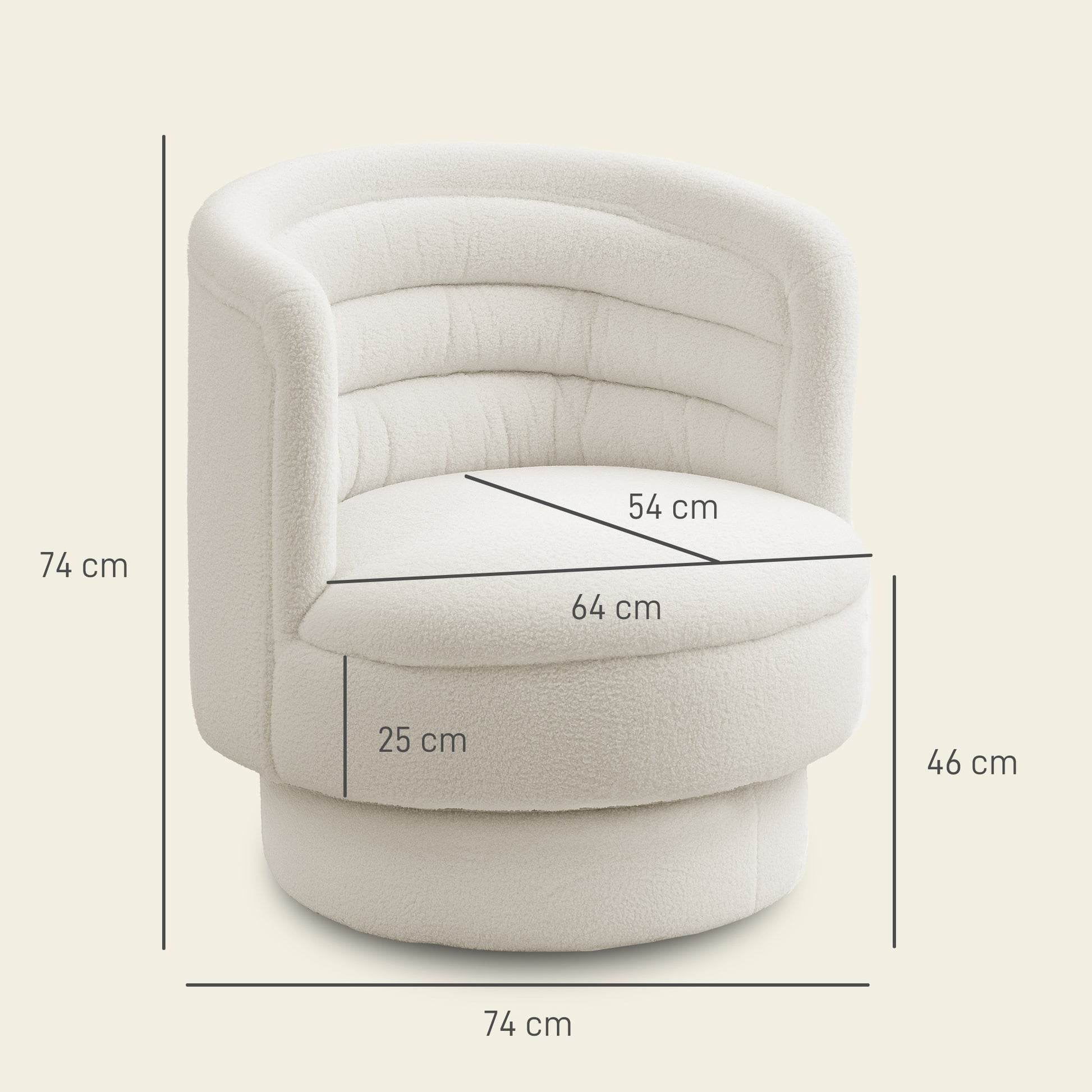 Chair Living Room Swivel Recliner with Armrests, Lounge Chair Reading Chair with Sherpa Look, Upholstered Chair for Bedroom Cream White