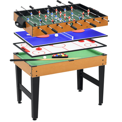 Multi Game Table 4-in-1 with Table Tennis, Billiards, Foosball, and Accessories Multifunctional Table for Kids Adults 107 x 61 x 84.5cm Natural Wood + Black