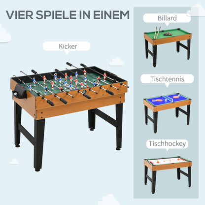 Multi Game Table 4-in-1 with Table Tennis, Billiards, Foosball, and Accessories Multifunctional Table for Kids Adults 107 x 61 x 84.5cm Natural Wood + Black
