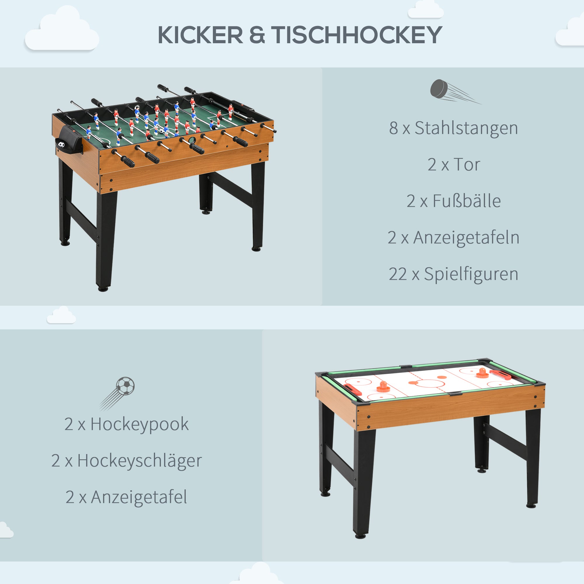Multi Game Table 4-in-1 with Table Tennis, Billiards, Foosball, and Accessories Multifunctional Table for Kids Adults 107 x 61 x 84.5cm Natural Wood + Black