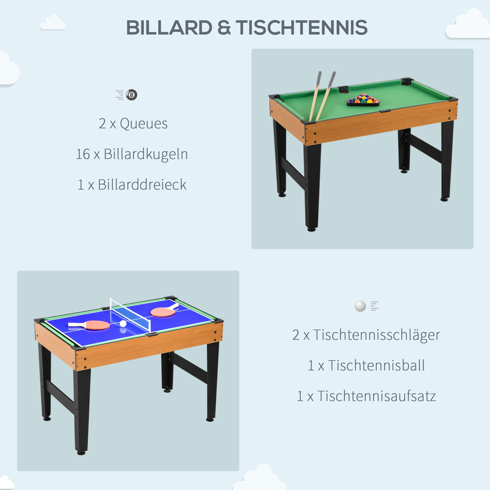 Multi Game Table 4-in-1 with Table Tennis, Billiards, Foosball, and Accessories Multifunctional Table for Kids Adults 107 x 61 x 84.5cm Natural Wood + Black