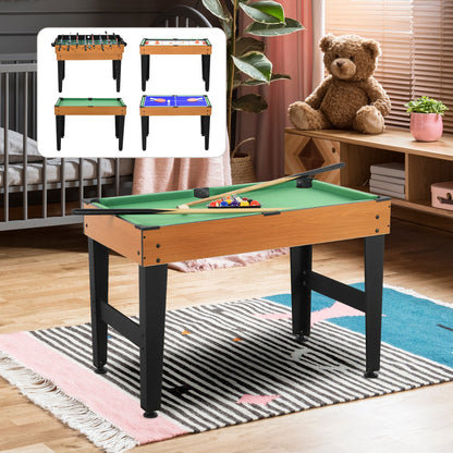 Multi Game Table 4-in-1 with Table Tennis, Billiards, Foosball, and Accessories Multifunctional Table for Kids Adults 107 x 61 x 84.5cm Natural Wood + Black