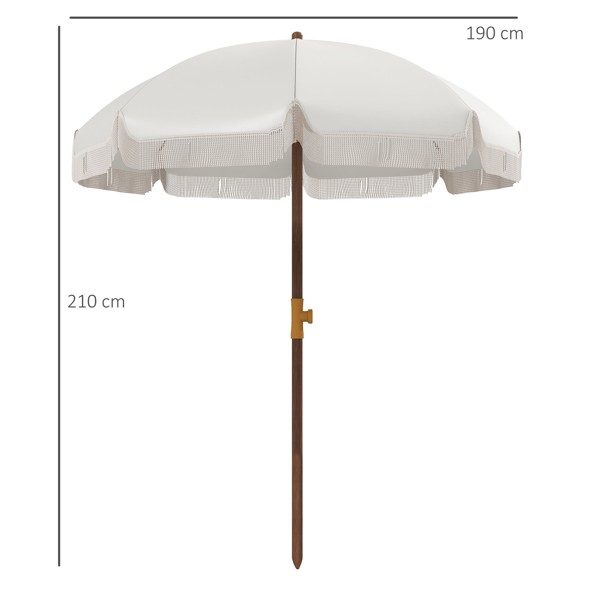 Beach Umbrella with Fringes Ø190x210 cm Patio Sunshade with 8 Rods Manual Opening Anti-UV Waterproof and Carry Bag for Garden Pool Light Gray