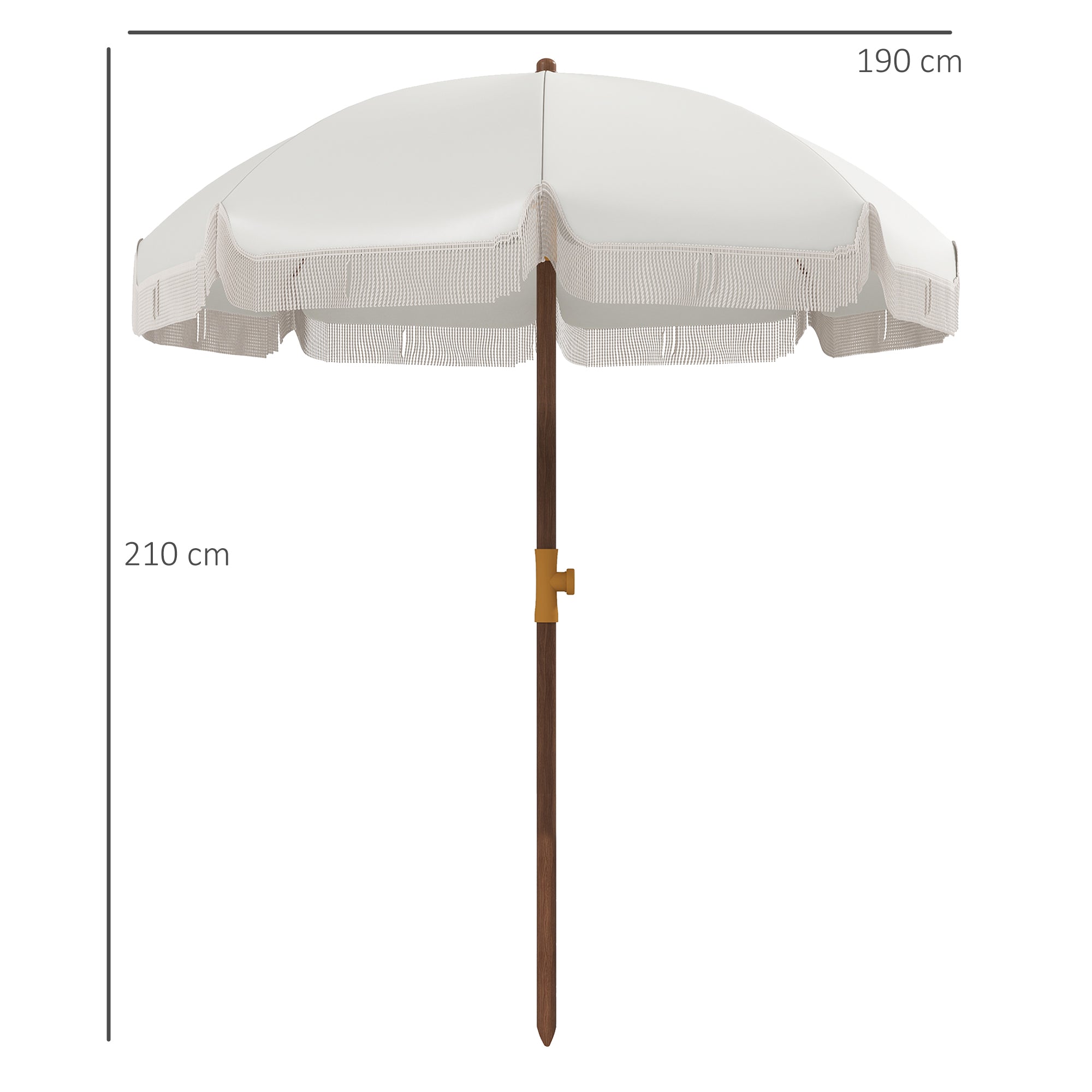 Beach Umbrella with Fringes Ø190x210 cm Patio Sunshade with 8 Rods Manual Opening Anti-UV Waterproof and Carry Bag for Garden Pool Light Gray