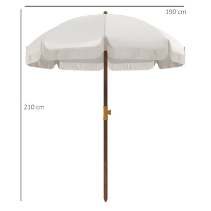 Beach Umbrella with Fringes Ø190x210 cm Patio Sunshade with 8 Rods Manual Opening Anti-UV Waterproof and Carry Bag for Garden Pool Light Gray