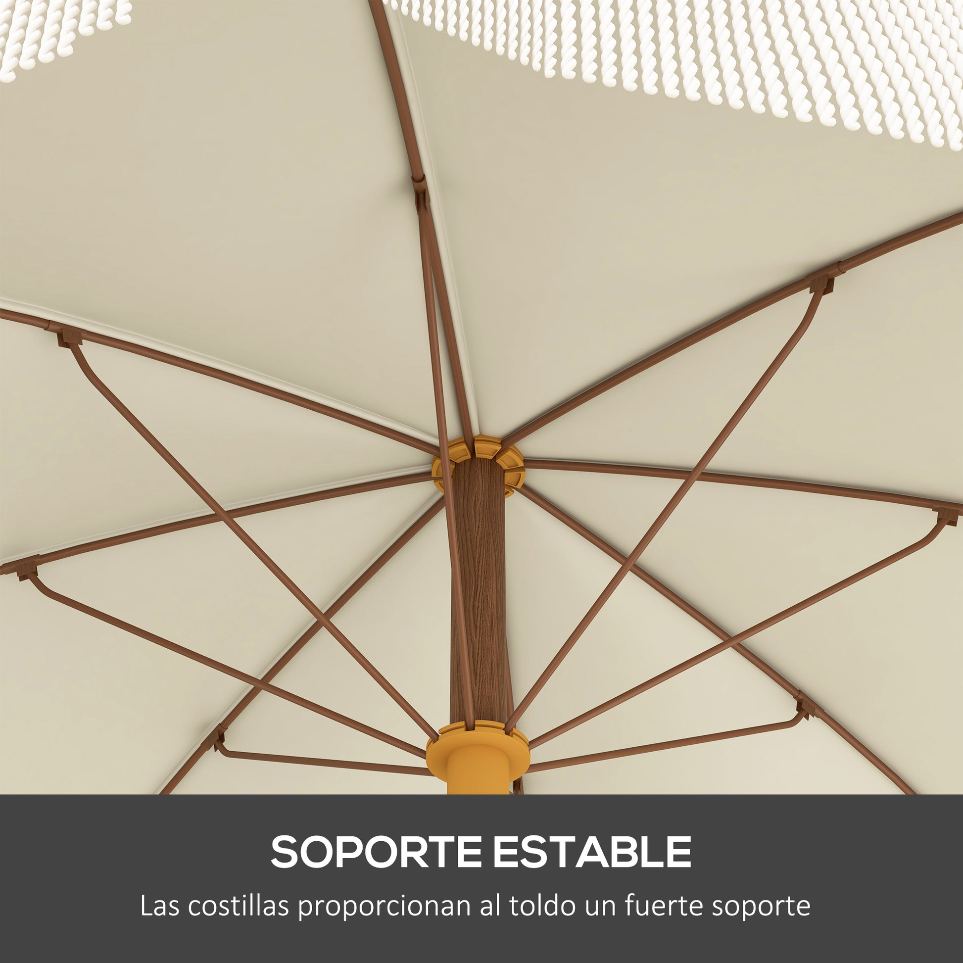 Beach Umbrella with Fringes Ø190x210 cm Patio Sunshade with 8 Rods Manual Opening Anti-UV Waterproof and Carry Bag for Garden Pool Light Gray