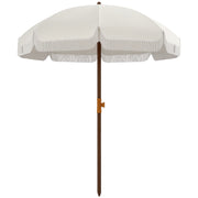 Beach Umbrella with Fringes Ø190x210 cm Patio Sunshade with 8 Rods Manual Opening Anti-UV Waterproof and Carry Bag for Garden Pool Light Gray
