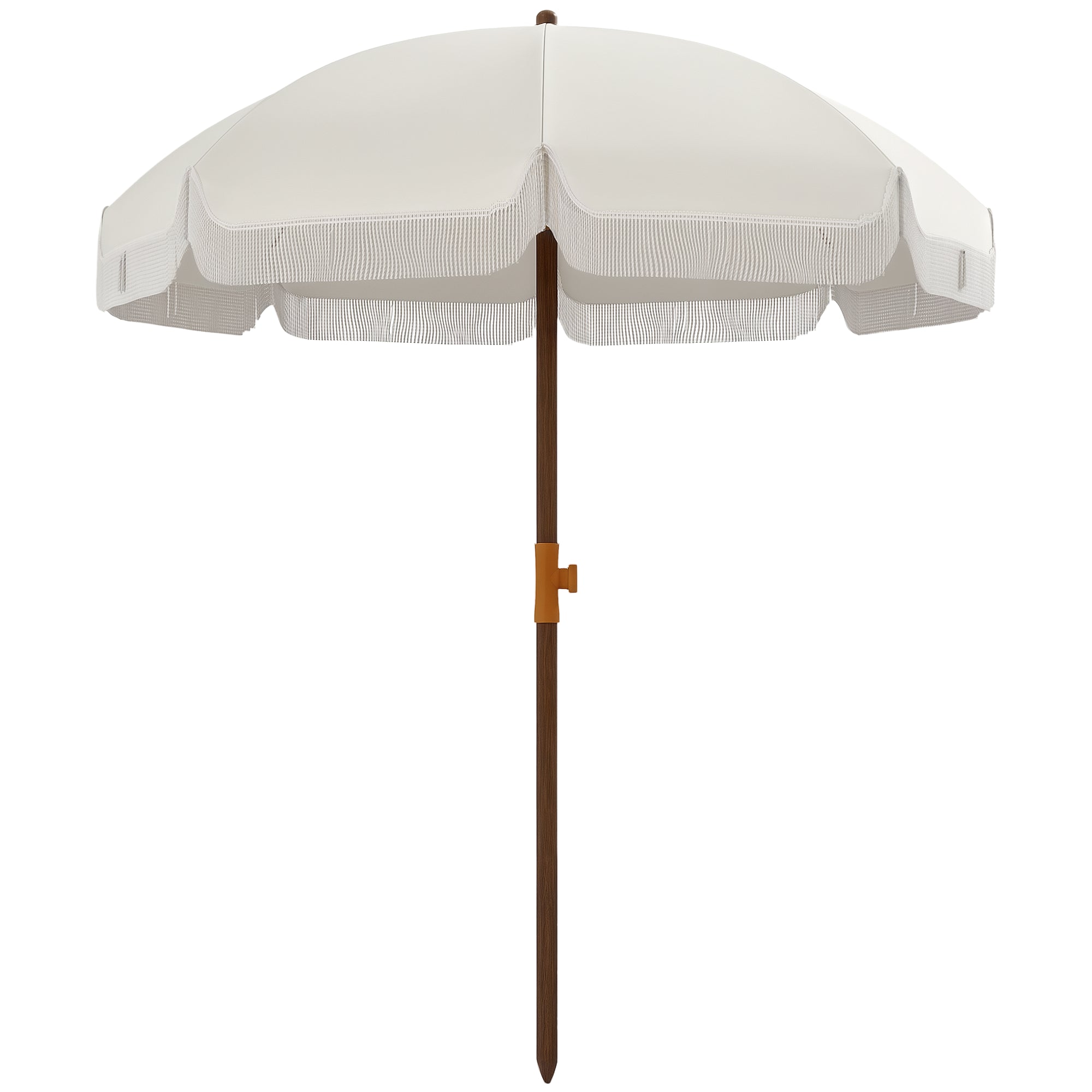 Beach Umbrella with Fringes Ø190x210 cm Patio Sunshade with 8 Rods Manual Opening Anti-UV Waterproof and Carry Bag for Garden Pool Light Gray