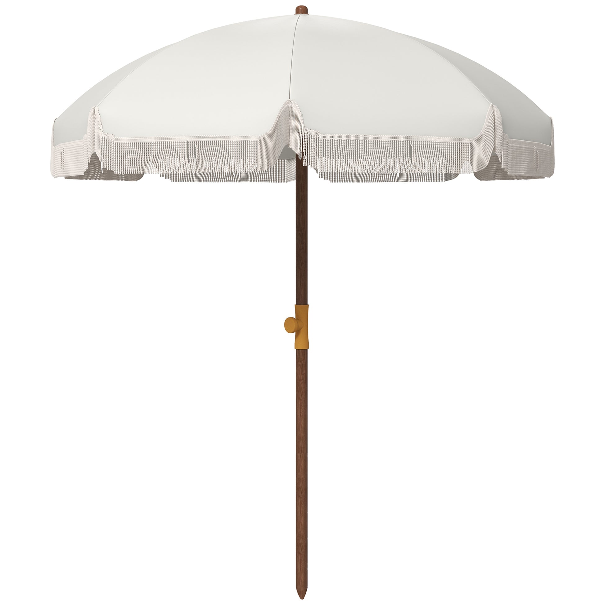 Beach Umbrella with Fringes Ø190x210 cm Patio Sunshade with 8 Rods Manual Opening Anti-UV Waterproof and Carry Bag for Garden Pool Light Gray