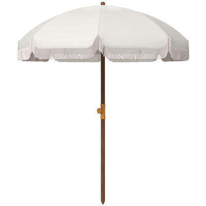 Beach Umbrella with Fringes Ø190x210 cm Patio Sunshade with 8 Rods Manual Opening Anti-UV Waterproof and Carry Bag for Garden Pool Light Gray