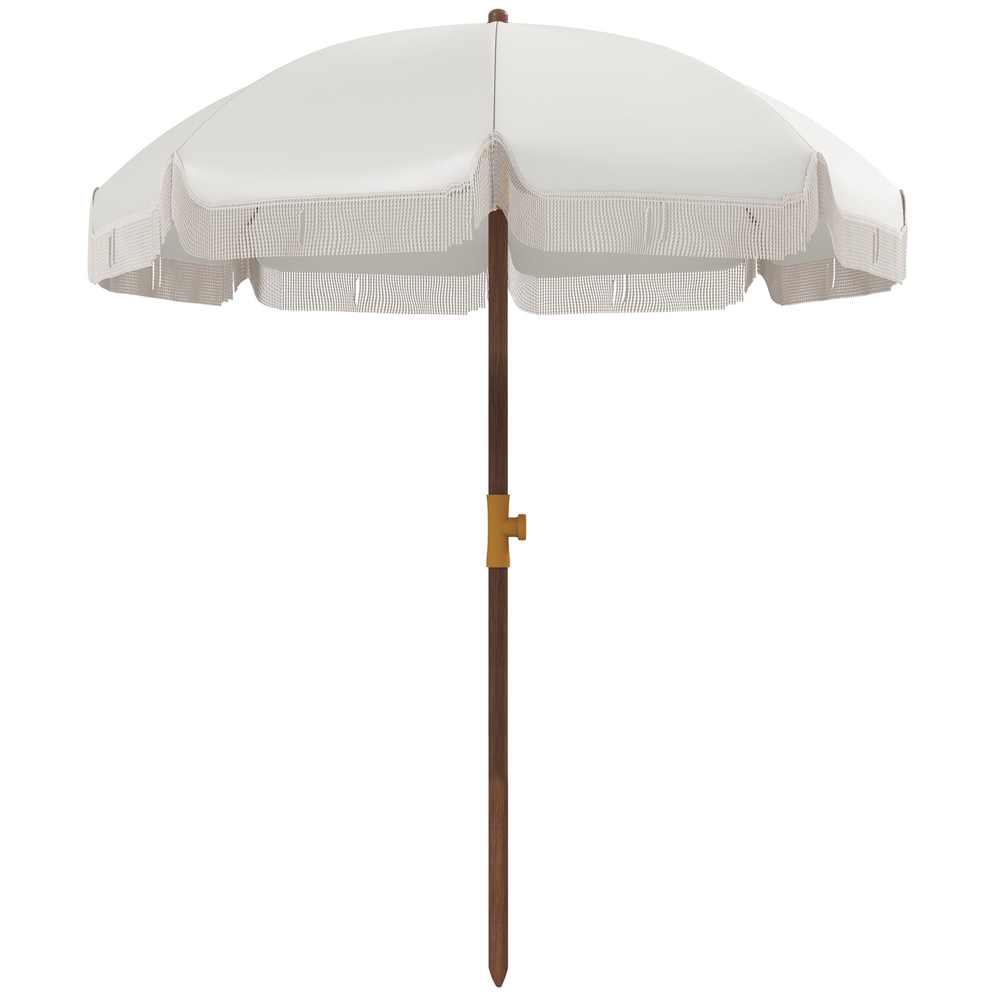 Beach Umbrella with Fringes Ø190x210 cm Patio Sunshade with 8 Rods Manual Opening Anti-UV Waterproof and Carry Bag for Garden Pool Light Gray