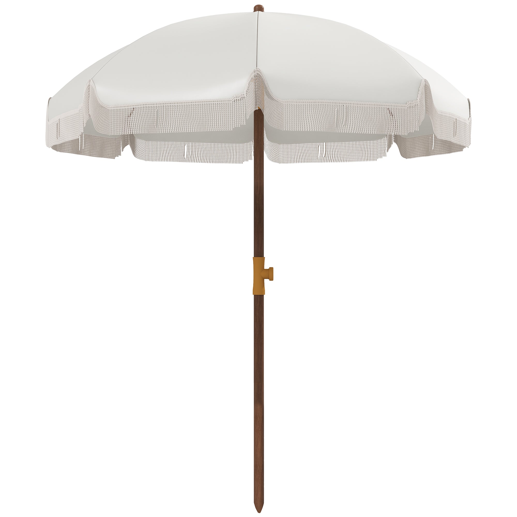Beach Umbrella with Fringes Ø190x210 cm Patio Sunshade with 8 Rods Manual Opening Anti-UV Waterproof and Carry Bag for Garden Pool Light Gray