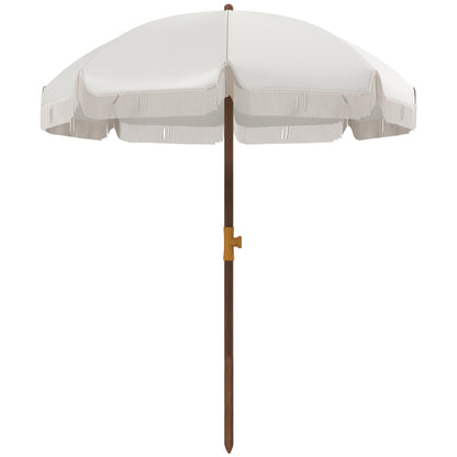 Beach Umbrella with Fringes Ø190x210 cm Patio Sunshade with 8 Rods Manual Opening Anti-UV Waterproof and Carry Bag for Garden Pool Light Gray