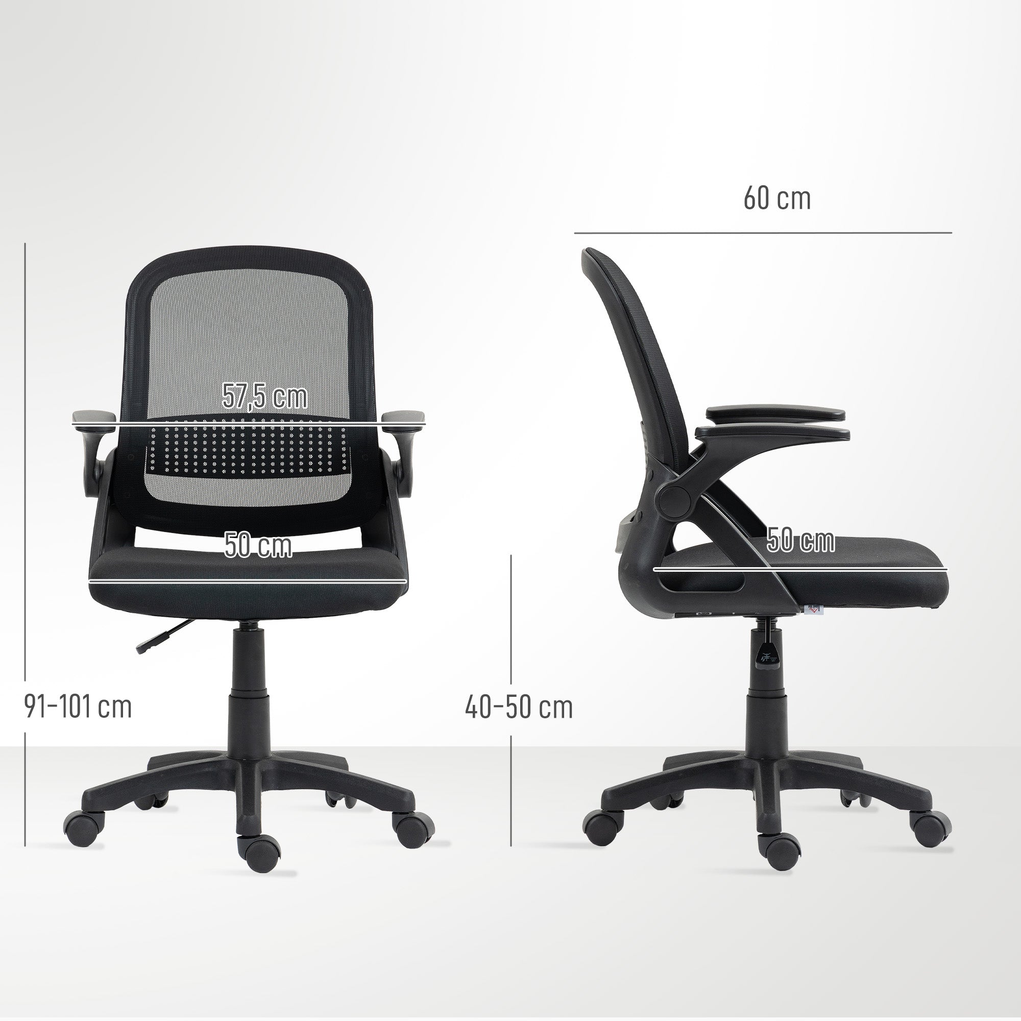 Ergonomic Mesh Office Chair with Flip-Up Arms, Lumbar Support, Height Adjustable Tilt Swivel — Black