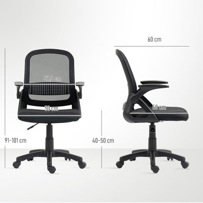 Ergonomic Mesh Office Chair with Flip-Up Arms, Lumbar Support, Height Adjustable Tilt Swivel — Black
