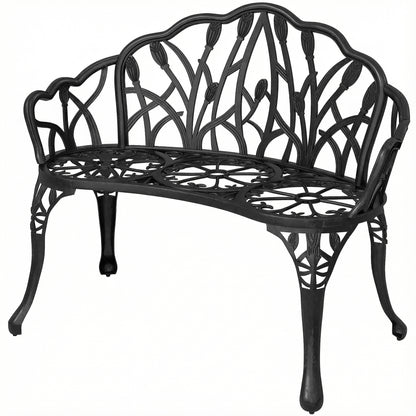 2-Seater Cast Aluminum Weatherproof Outdoor Bench with Tulip Back & Floral Motif, Perforated Balcony Bench up to 240 kg (529 lb) – 99 x 57 x 78 cm (39 x 22.4 x 30.7 in)