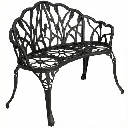 2-Seater Cast Aluminum Weatherproof Outdoor Bench with Tulip Back & Floral Motif, Perforated Balcony Bench up to 240 kg (529 lb) – 99 x 57 x 78 cm (39 x 22.4 x 30.7 in)