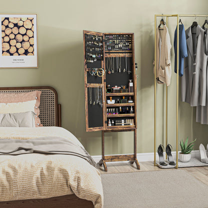 Full Length Mirror Jewelry Armoire with 3 Adjustable Angles Magnetic Lock Jewelry Organizer with Shelves Slots for Earrings Rings Necklaces 46x36.5x151.5 cm Rustic Brown