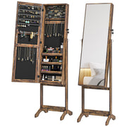 Full Length Mirror Jewelry Armoire with 3 Adjustable Angles Magnetic Lock Jewelry Organizer with Shelves Slots for Earrings Rings Necklaces 46x36.5x151.5 cm Rustic Brown