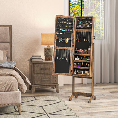 Full Length Mirror Jewelry Armoire with 3 Adjustable Angles Magnetic Lock Jewelry Organizer with Shelves Slots for Earrings Rings Necklaces 46x36.5x151.5 cm Rustic Brown