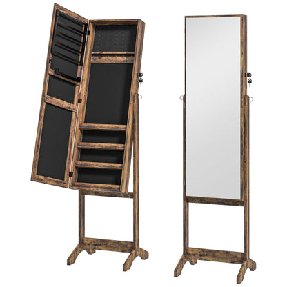 Full Length Mirror Jewelry Armoire with 3 Adjustable Angles Magnetic Lock Jewelry Organizer with Shelves Slots for Earrings Rings Necklaces 46x36.5x151.5 cm Rustic Brown