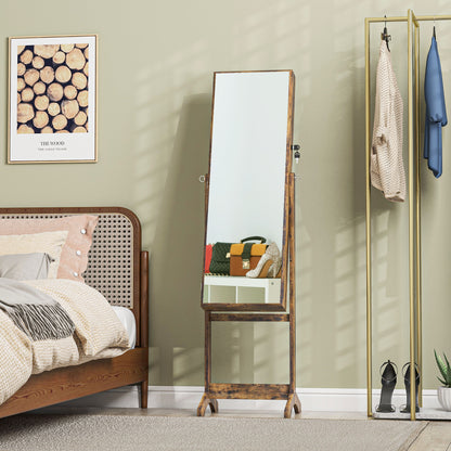 Full Length Mirror Jewelry Armoire with 3 Adjustable Angles Magnetic Lock Jewelry Organizer with Shelves Slots for Earrings Rings Necklaces 46x36.5x151.5 cm Rustic Brown