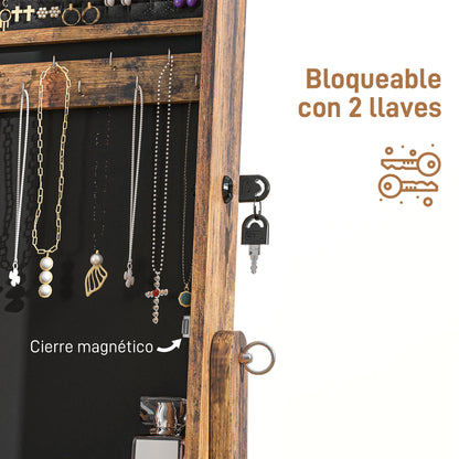 Full Length Mirror Jewelry Armoire with 3 Adjustable Angles Magnetic Lock Jewelry Organizer with Shelves Slots for Earrings Rings Necklaces 46x36.5x151.5 cm Rustic Brown