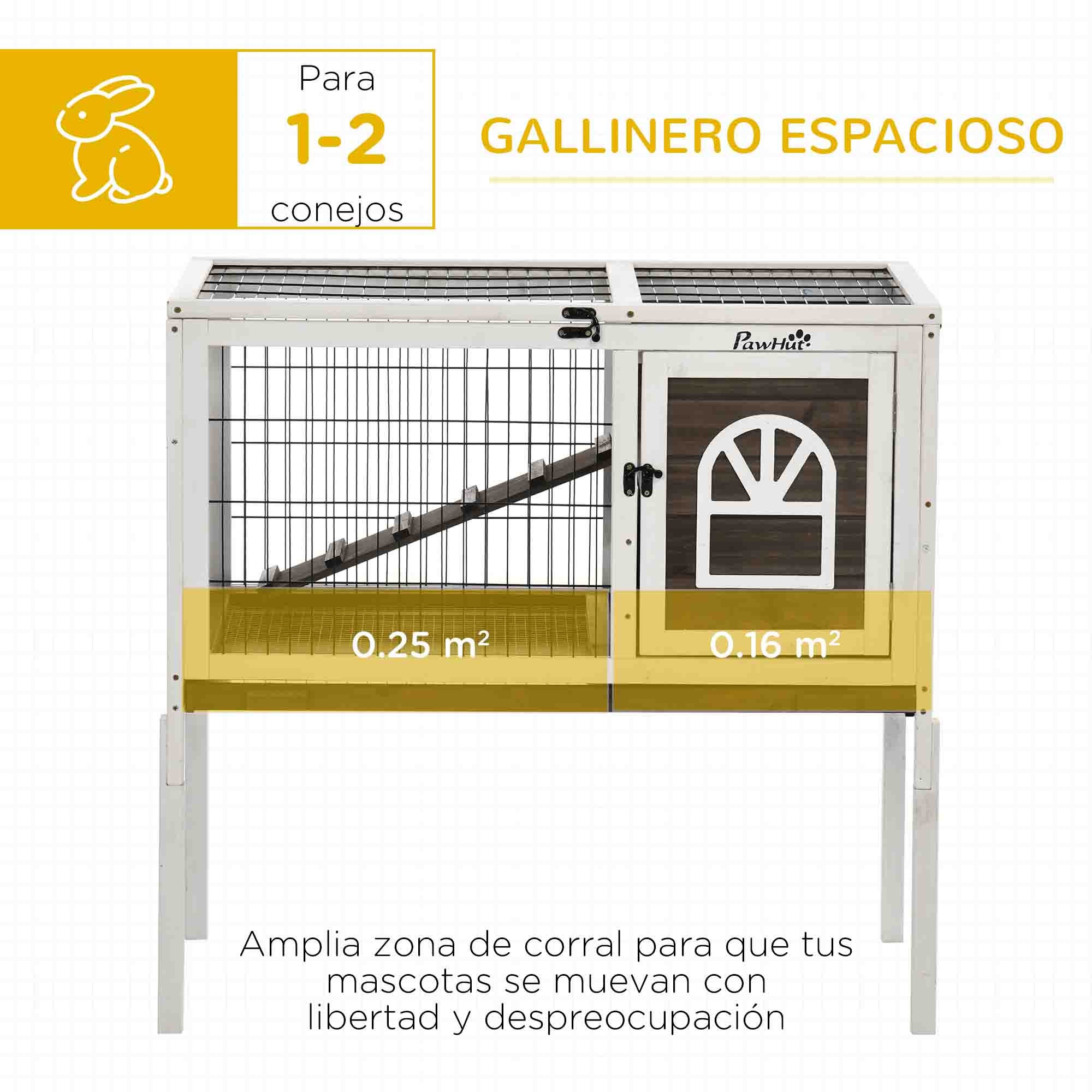 Raised Wooden Rabbit Hutch Cage with Open Area Foldable Roof Latched Doors Removable Tray and Ramp Rabbit Hutch for Indoor 90x53x87 cm Brown and White