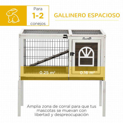 Raised Wooden Rabbit Hutch Cage with Open Area Foldable Roof Latched Doors Removable Tray and Ramp Rabbit Hutch for Indoor 90x53x87 cm Brown and White