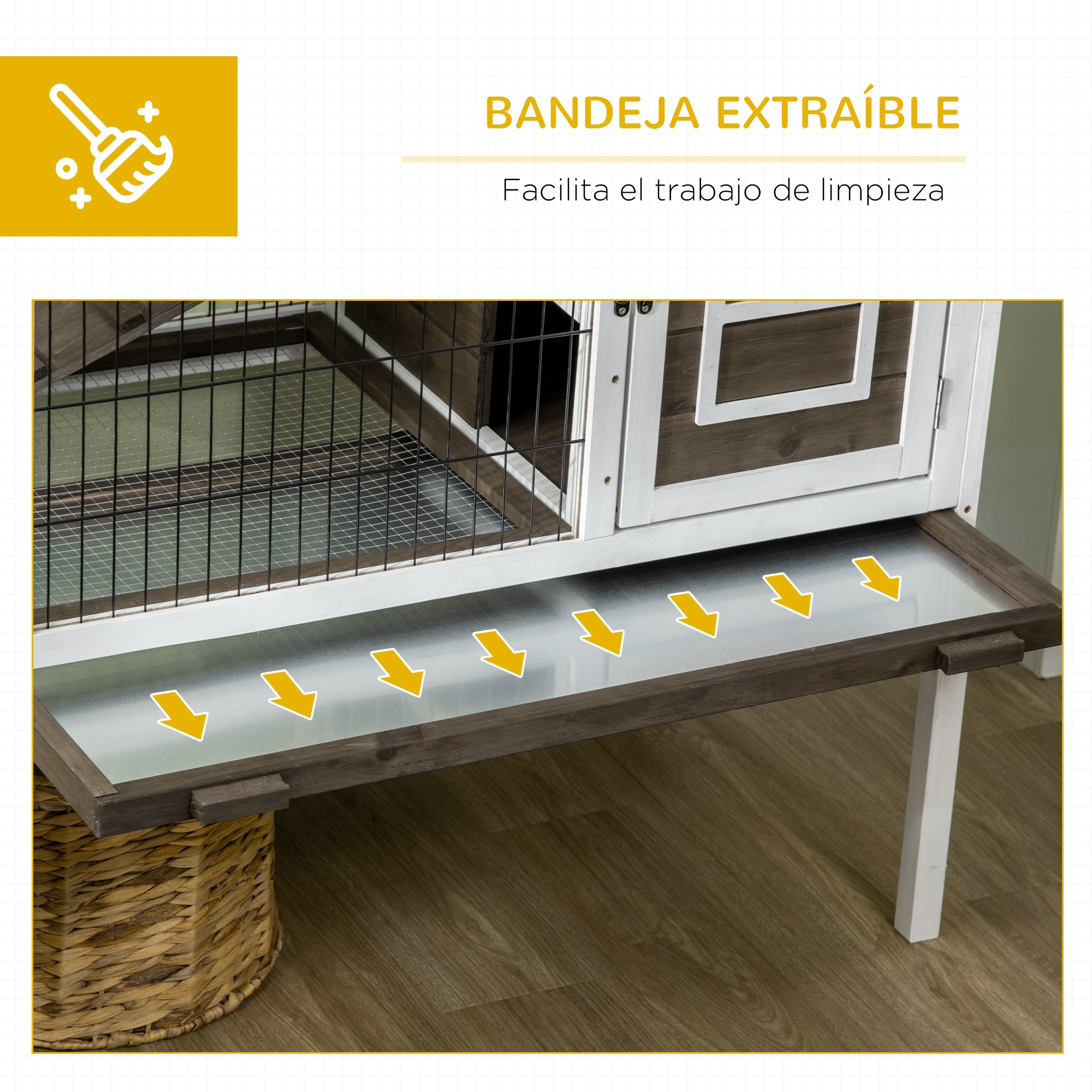 Raised Wooden Rabbit Hutch Cage with Open Area Foldable Roof Latched Doors Removable Tray and Ramp Rabbit Hutch for Indoor 90x53x87 cm Brown and White