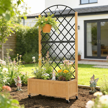 Raised Wooden Planter with Trellis & Wheels, 72 x 36 x 168 cm (28.3 x 14.2 x 66.1 in)