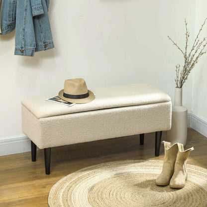 Storage Bench, Bed Bench, Upholstered Bench with Folding Lid, Velvet Look, Chest Bench, for Living Room, Bedroom, Cream White, 95 x 38 x 45 cm