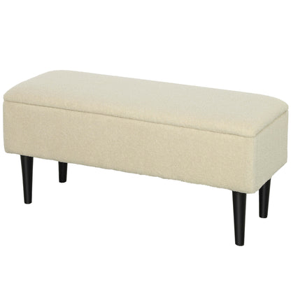 Storage Bench, Bed Bench, Upholstered Bench with Folding Lid, Velvet Look, Chest Bench, for Living Room, Bedroom, Cream White, 95 x 38 x 45 cm