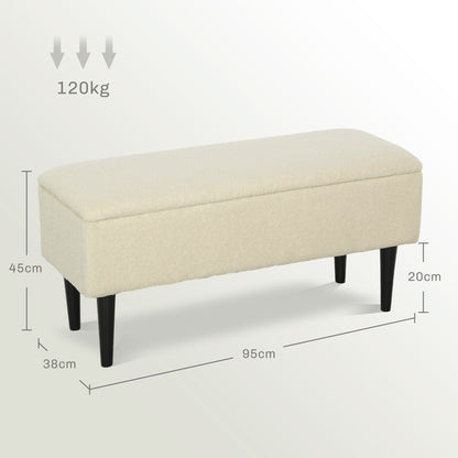 Storage Bench, Bed Bench, Upholstered Bench with Folding Lid, Velvet Look, Chest Bench, for Living Room, Bedroom, Cream White, 95 x 38 x 45 cm