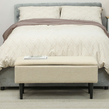 Storage Bench, Bed Bench, Upholstered Bench with Folding Lid, Velvet Look, Chest Bench, for Living Room, Bedroom, Cream White, 95 x 38 x 45 cm